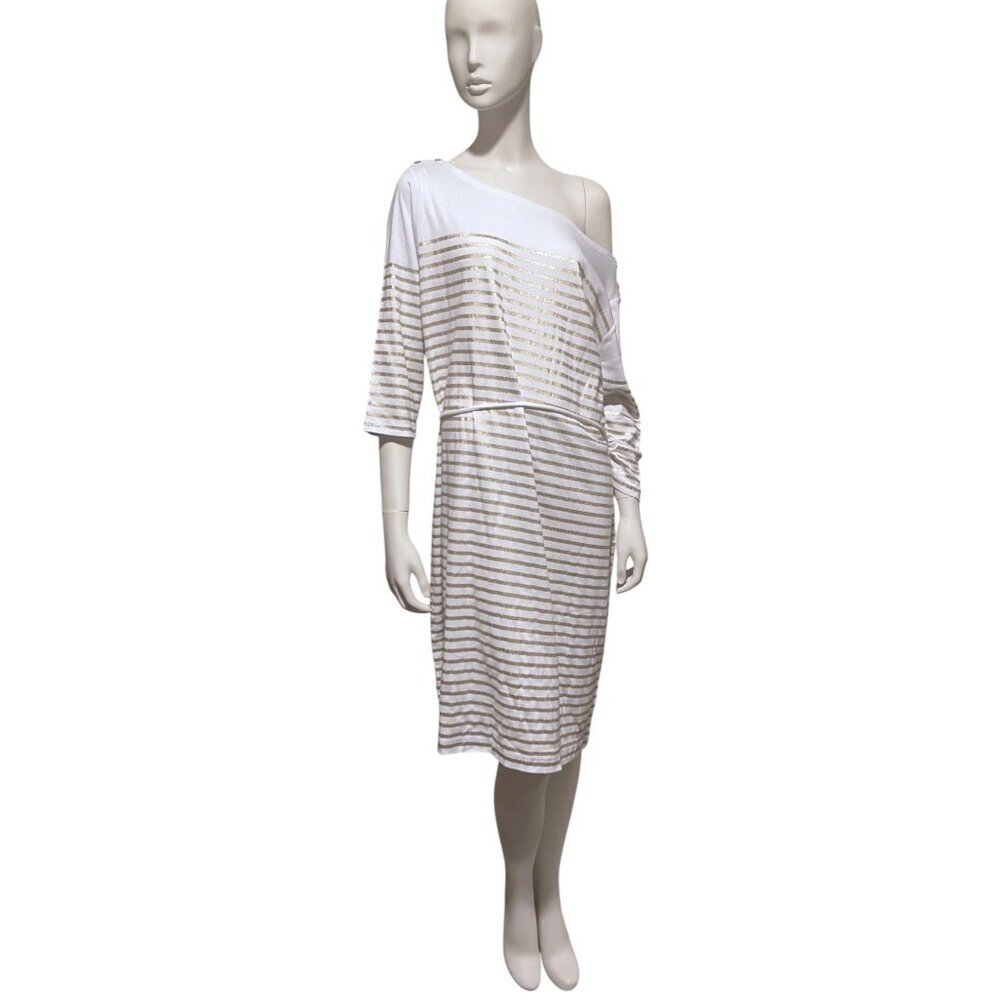 NWT Lauren Ralph Lauren Striped Midi Dress 2X Boat Neck Gold Nautical Resort - Picture 3 of 16
